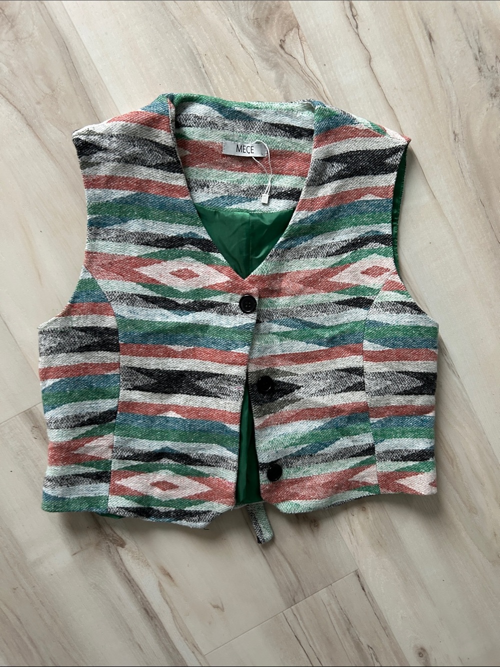 MEC Multicolor Striped Vest — Green & Coral Pattern